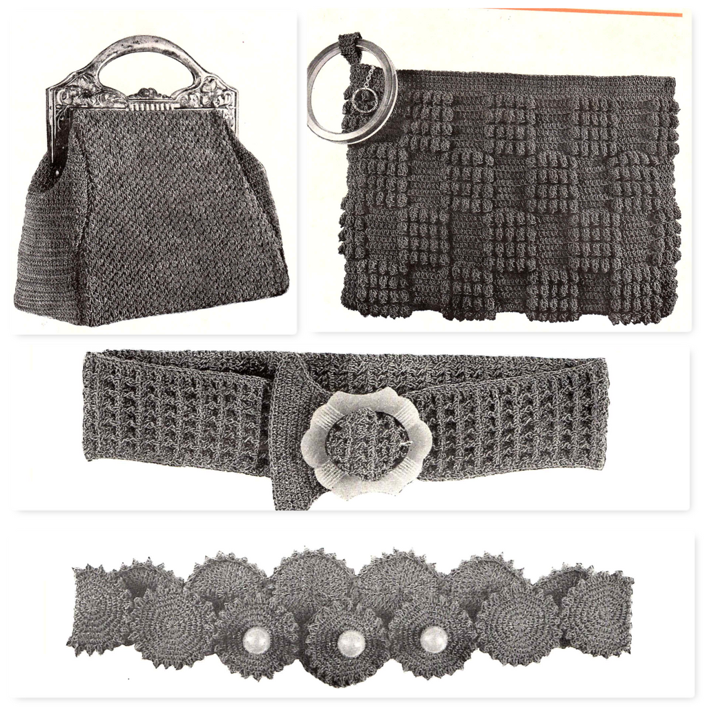 Hats • Bags • Belts crocheted with Gimp (1938)