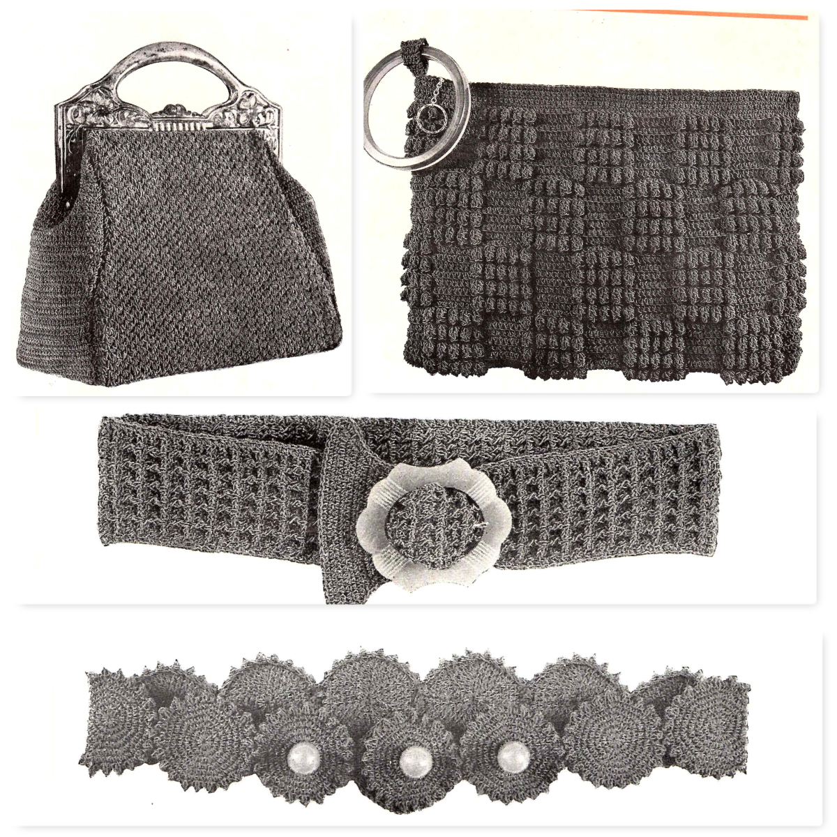 Hats • Bags • Belts crocheted with Gimp (1938)