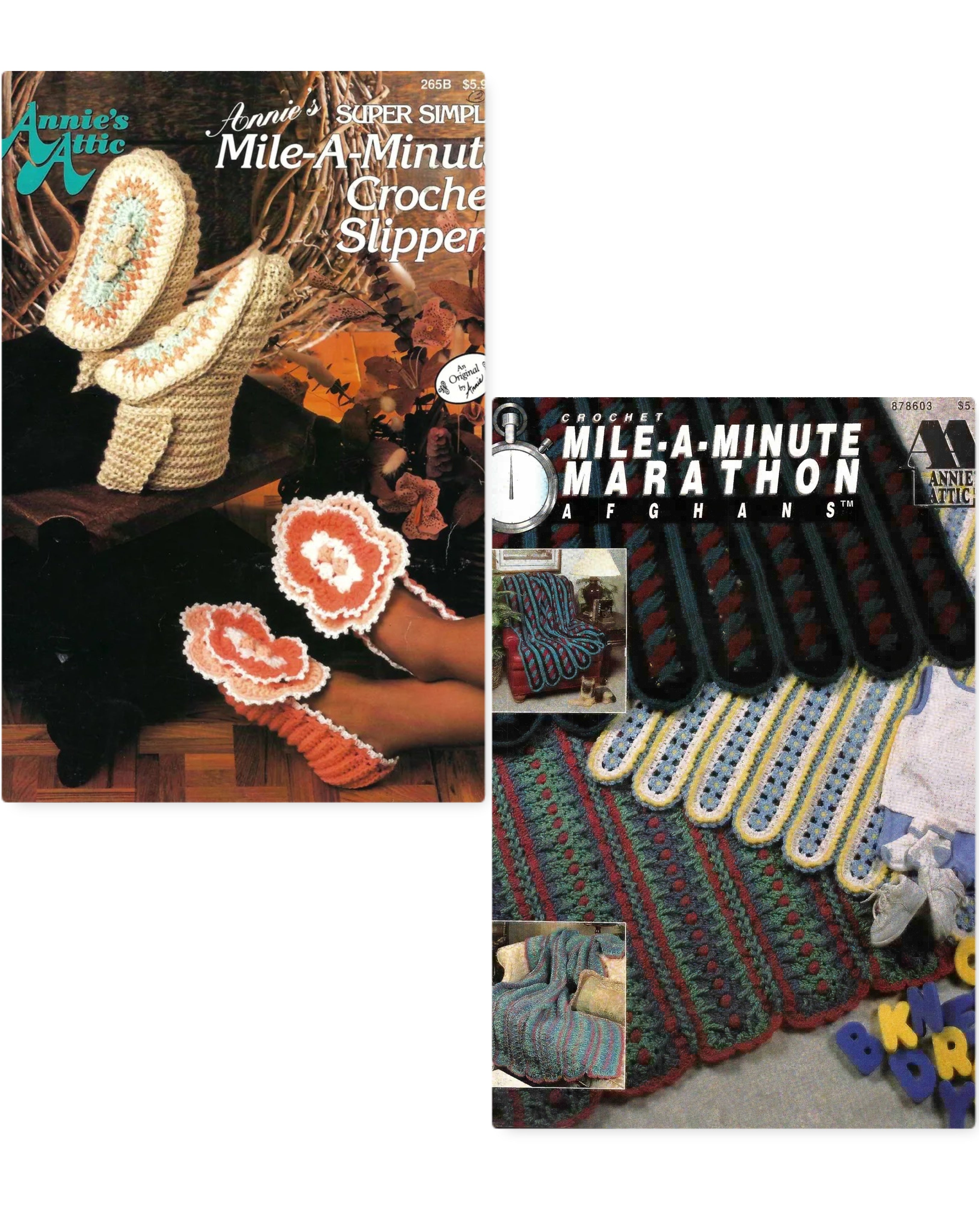 Annie’s Mile-A-Minute Collection: Super Simple Crochet Slippers (1991) & Marathon Afghans (1995)